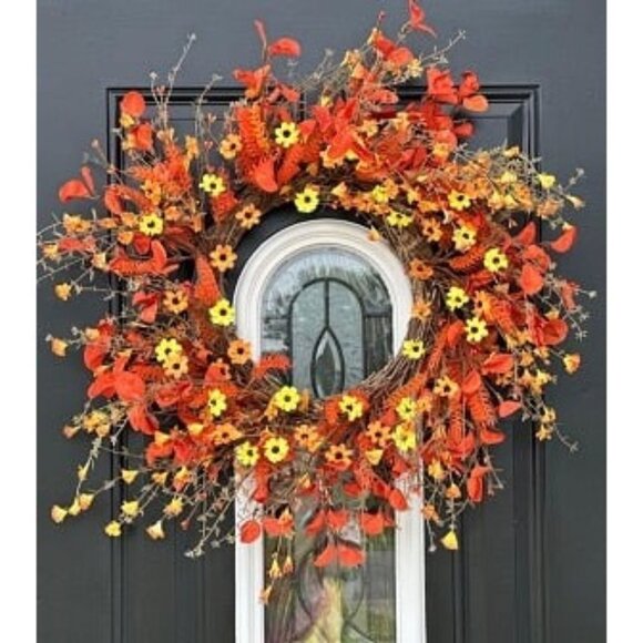 New Fall Wreath 24’’ Autumn Front Door Wreath Harvest Wreath Daisy Wreath - Picture 1 of 2
